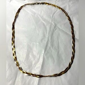 Silver herringbone necklace triple strand braided two tones 925 silver Italy 18”